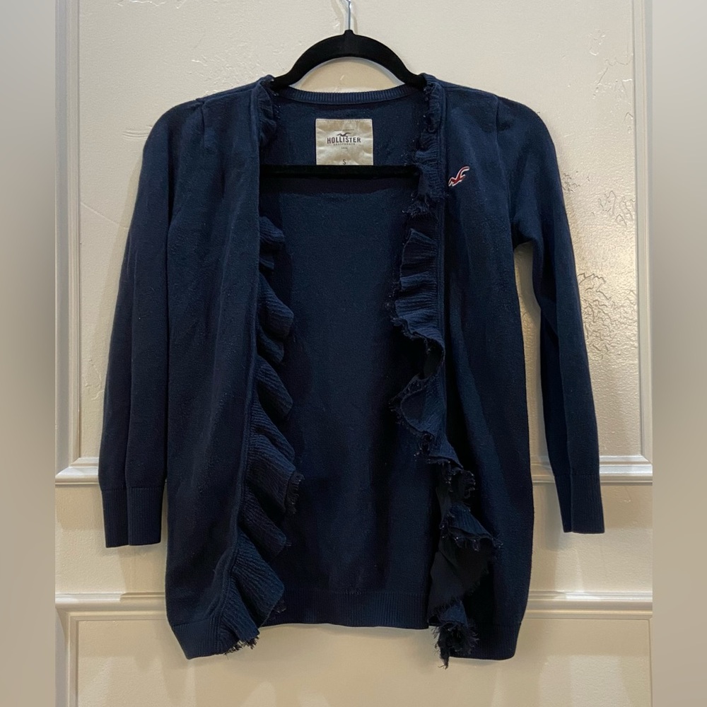 Hollister ruffle front long cardigan size small